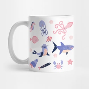 Cute sea animals underwater shark octopus seahorse happy and adorable Mug